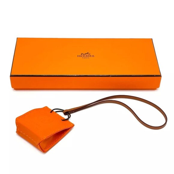 UNUSED HERMES Shopper charm Sac Orange strap charm Anyo Miro / Swift Orange - Picture 8 of 11